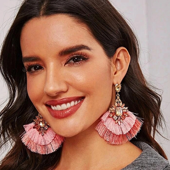 2 FOR $20 Boho Rhinestone Tassel Earrings - Picture 2 of 3